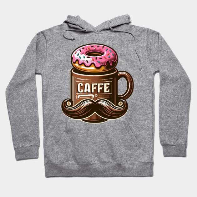 Donut and Coffee with Mustache Mug Hoodie by Donut Duster Designs